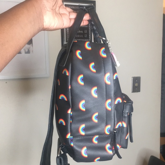 Rainbow LGBTQ PRIDE BACKPACK handbag with keychain purse tote bag unisex black - Picture 7 of 14